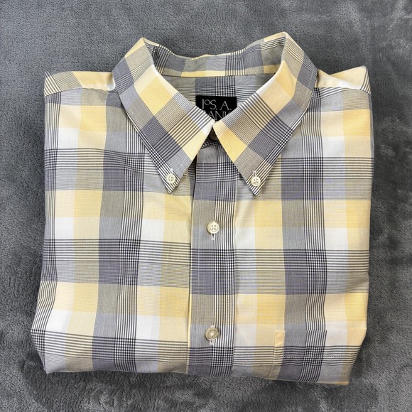 Jos A Bank Traveler's Collection Button Up Shirt Men's XL Long Sleeve Gray Plaid - Picture 12 of 16